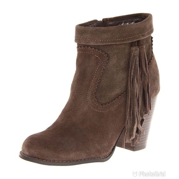 SBICCA Brown‎ Suede Fringe Ankle Boot Bootie Block Heel Wynona Fall Boho Size 6 - Picture 1 of 14